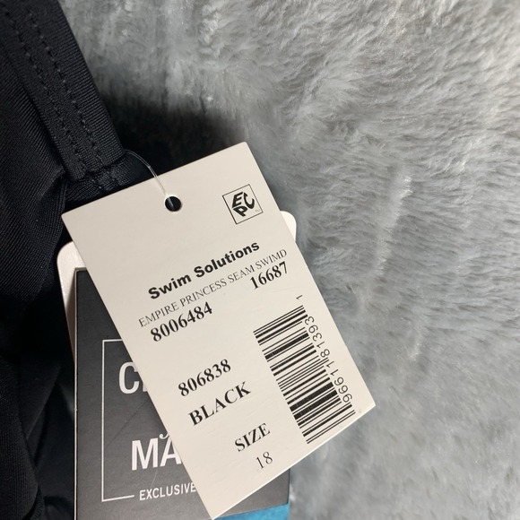 Swim Solutions‎ Women's Swimsuit Dress 18 Black One Piece Empire Tie Waist NWT - Picture 4 of 9